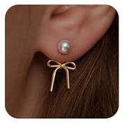 Tewiky Perlen Ohrringe für Damen, 14K Gold Hängende Schleife Ohrstecker | 14k Vergoldete Perlenohrringe, Hypoallergen Wasserfest, Passend für Alltag Brautoutfits & Geschenk für Frauen