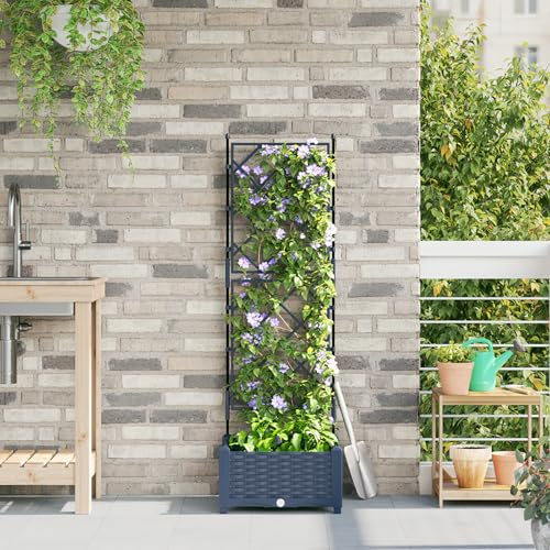 HaoChrymec Pflanzkasten mit Rankgitter, Synthetischer Kunststoff, Modernes Design, Spalier, Pflanzkübel für Kletterpflanzen, Balkon & Garten, Grau, 40x40x125.5 cm