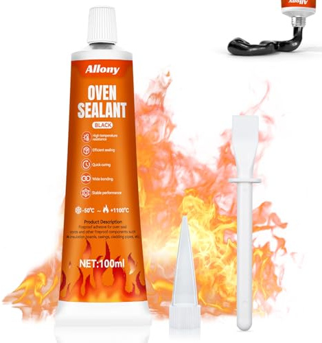 Hochtemperaturkleber, Silikon Hitzebeständig, Dichtet Zuverlässig ab, 100ML | Schwarzes Silikon, Hält bis 1000°C, Einfach Aufzutragen, Geeignet für Glas Öfen Elektroherde Kochfelder Feuergeräte Kaminem