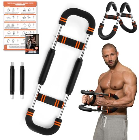 Twister Arm Trainer, Adjustable Chest Trainer Exerciser with Training Poster for Men & Women, Chest Workout Expander Equipment for Chest Clip Muscle, Biceps & Arm Strength (130-160lb)