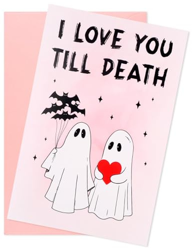 Penitue Lustige Halloween Karte, Geister Hochzeitskarte mit Aufdruck I Love You Till Death Unheimliche Geister Romantische Jubiläumskarte für Männer & Frauen