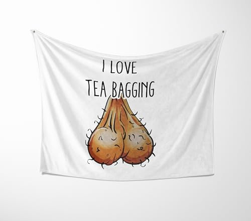 i love teabagging blanket – rude funny adult humour throw – soft cuddle or polar fleece – small, medium or large – custom back colour – cheeky novelty gift for adults