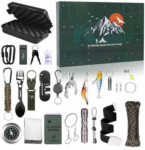 Calendario de Adviento de Navidad | Calendario Masculino con Herramienta de Supervivencia - Gadgets Versátiles Portátiles y Cool para Adolescentes Hombres Adultos Viaje Picnic Al Aire Libre