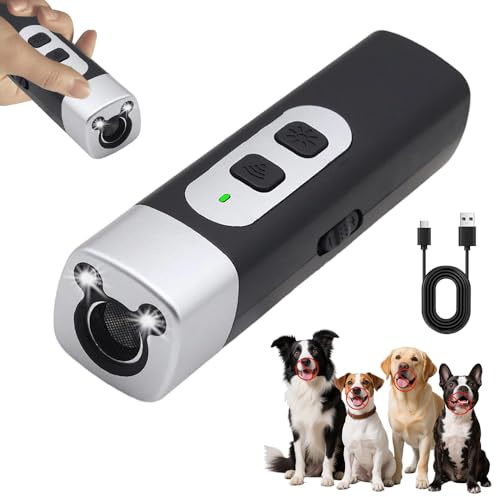 Anti Bell Gerät Hunde, Ultraschall Hundeabwehr, Wiederaufladbar Antibell Ultraschall Gerät, Antibell Ultraschall Gerät mit 3 Einstellbaren Frequenzen LED-Taschenlampe, Bellstopp für Hunde