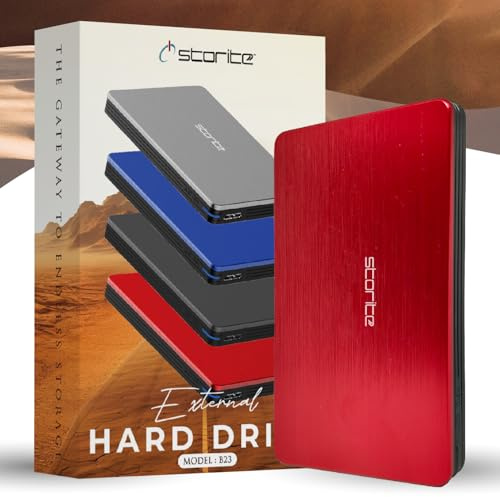 Storite Disque Dur Externe 500 Go, USB 3.0, léger, pour la Sauvegarde et Le Stockage de données, Disque Dur Portable,Stockage étendu pour Jeux, Ordinateur Portable,PC,Mac,Ordinateur de Bureau (Rouge)