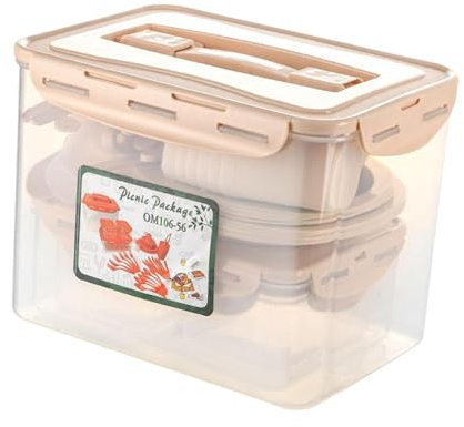 F Fityle Service de Table réutilisable pour 6 Personnes, Couverts pour Pique-Nique en Camping-Car, Assiettes et Bols incassables, qualité Alimentaire, Facile à, Beige