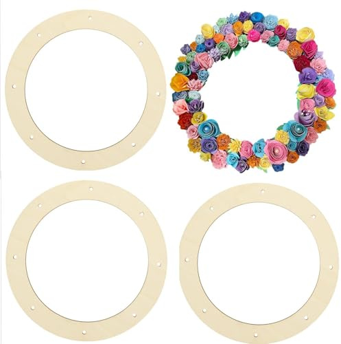 4 Pcs 12 Inch Wooden Wreath Rings with Holes Round and Heart Frames for DIY Crafts Floral Hoops Hanging Wreath Decoration for Christmas Wedding Party (Rotundity)