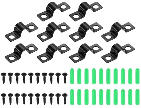 sourcing map 5/16 Inch U-Shaped Pipe Clamp, 25Pcs U Tube Strap Tension Clips Carbon Steel Double Hole Strap Clamp with Screws and Rubber Plug for Pipe Tube Cable Fixing (8mm, Black)