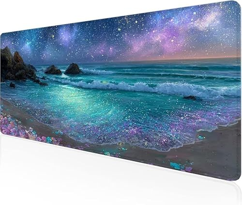 Musmatta stjärnhimmel spelmusmatta hav stor skrivbordsmatta 1 000 x 400 x 3 mm, arbete från hem väsentligheter halkfri gummibas specialstruktur vattentålig yta slitstark för kontor bärbar dator Y1-686