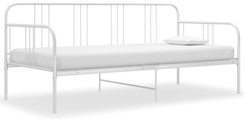 Mandloder Schlafsofa Bettgestell Weiß Metall 90x200 cm, Robustes Tagesbett mit Seitengeländer, vielseitig für Gästezimmer, modernes Design, langlebige Konstruktion