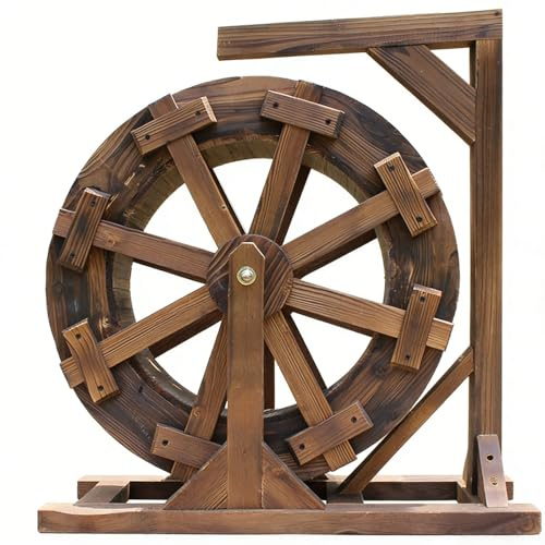 chengxiaorui Fuente de Noria con Soporte, Fuente de Agua Exterior de Madera para jardín, Noria autogiratoria para Patio, Estanque y Piscina, decoración rústica Vintage(30cm)