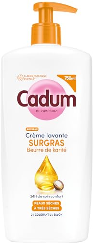 Cadum Crème Lavante Surgras Peaux Sèches Karité Amande Douce Bio pH Neutre | Réduit sécheresse cutanée 39%, Hypoallergénique sans savon, Toute la famille dès 3 ans, Flacon 100% plastique recyclé