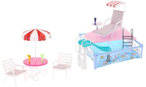 YIXANNX Exciting Pool Playset Doll Pool Play Set Simulation Complete With Slide Beach Chair Umbrella Gift For Kids Bath Toys For Dolls With Sunbath Chair Umbrella