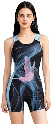 BEACHKINI Costume da Bagno Intero da Competizione Elasticizzato da Donna,Allenamento,Design con O Schiena,Coppa con Sostegno Medio,Farfalla Rosa,EU46