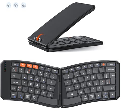 MEETION Teclado Bluetooth plegable ergonómico, portátil e inalámbrico | Teclado recargable ultrafino para trabajo y viajes, compatible con Windows, Mac, iOS, Android, tabletas y PC