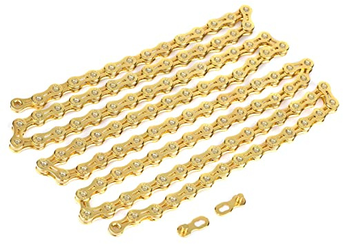 Dioche Cadena de 116 Eslabones Cadena Hueca Ultraligera 116 Eslabones Reemplazo de 11 Velocidades para Bicicletas de Carretera Acero Duradero de Color Dorado