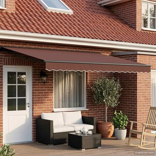 Tenda da sole elettrica estensibile 4 x 2 metri con telecomando, marrone e antracite, struttura a semicassetta in poliestere con rivestimento in poliuretano e verniciato a polvere
