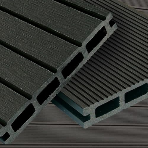 Mondesi WPC Terrassendielen Basic Line - Komplett-Set dunkelgrau | 28m² (4m x 7m) Holz-Brett Dielen | Boden-Fliesen + Unterkonstruktion & Clips | Balkon Boden-Belag + rutschfest + witterungsbeständig