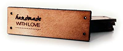 Lederetiketten handmade with love MOD. E - Exklusive gravierte echte italienische Leder-Tags - Handmade leather labels tags (15 Stück - Prime Standard Text)