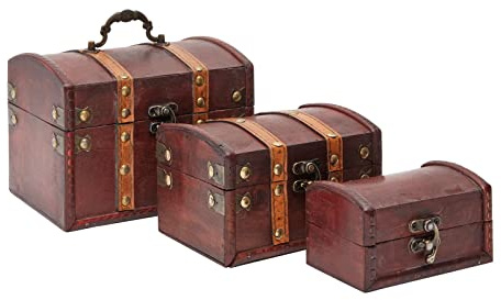 Juvale Treasure Chest Storage Boxes - Dark Brown Wood, Antique Style, Set of 3 - Pirate Chest Decor & Treasure Box for Classroom, Party Decorations & Kids Toy Organization