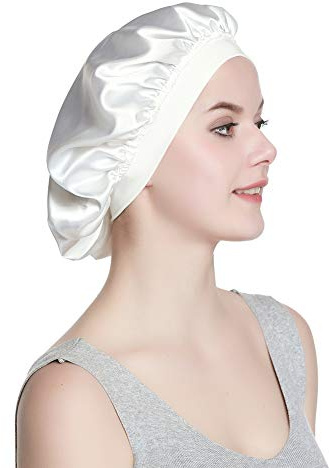 Alnorm Sleep Cap FÜR Krauses Haar Mädchen Luxus Satin Bonnet Weiß