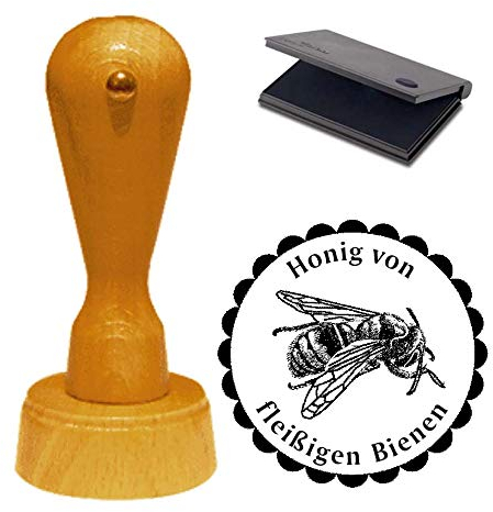 Stamp with Black Cushion Address StampHonig VON FLEIßIGEN Been Diameter Approx. Diameter 40 mm – with Personal Address and bee Motif.