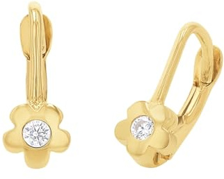 Amor Ohrhänger Mädchen Kinder Ohrschmuck, mit Zirkonia synth., 1,3 cm, Gold, Blume, Kommt in Schmuck Geschenk Box, 2013976