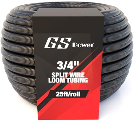 GS Power 3/4 Inch x 25 Ft Split Wire Loom Tubing, Split Cable Sleeve Cord Protector for Industrial Electrical Wires, Automotive Wire Cover Flexible, High Temperature Cable Conduit, Wrap