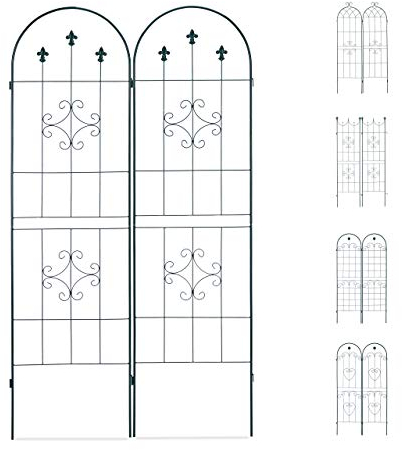 Relaxdays Set 2 Grigliati per Rampicanti, in Metallo 180x50cm Design Arco e Motivi Ornamentali, ad Incastro, Verde Scuro