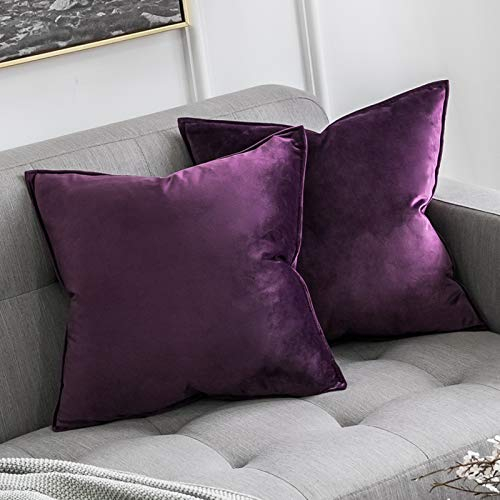 MIULEE 2er Set Samt Kissenbezug Flansch Kissenhülle Dekorative Sofakissen Dekokissen Umwickelte Kante Kissenbezüge Zierkissenbezug für Sofa Wohnzimmer Schlafzimmer 40x40 cm Aubergine Lila