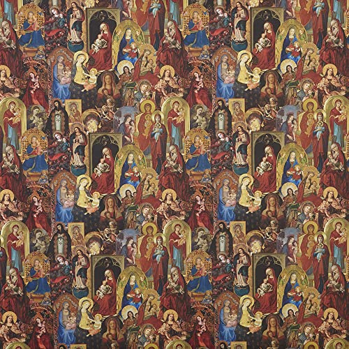 Kt KILOtela - Tela Popelín Estampada Digital, Algodón, Decoración, Ropa Vestir, Accesorios, Manualidades, Patchwork, 50 cm Largo x 140 cm Ancho, Retablo Vírgenes, Multicolor ─ 0,50 metro