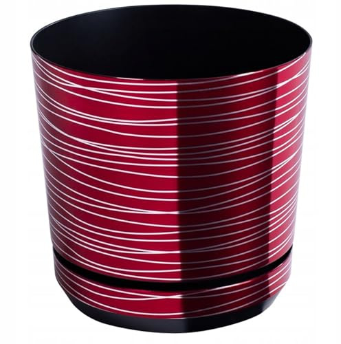 KORAD Red with Silver Stripes Plastic Round Indoor Large Flowerpot with Tray and Drainage Holes (26 cm- 10.15 inches)