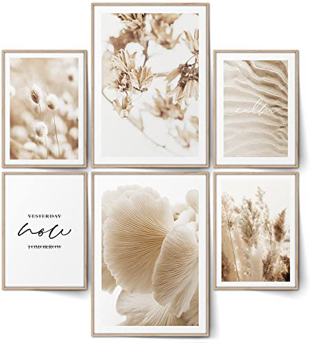 BLCKART Bohemian Dream Poster Set – Boho Beige Wandbilder mit Pampasgras & abstrakten Formen für Wohnzimmer & Schlafzimmer (2x A3 | 4x A4 | ohne Rahmen | 6er Set)