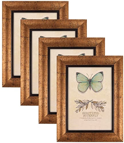 XUANLUO 5x7 Picture Frames Set of 4 Rustic Retro Photo Frame with HD Plastic Cover for Wall Mount and Tabletop Display Family Friends Wedding Gift