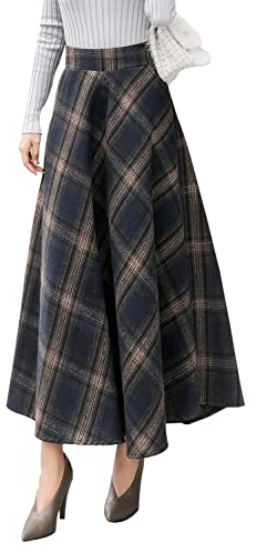 Jupe Longue Femme Hiver Laine Taille Haute Vintage Carreaux avec Poches | 20 couleurs jupe hiver femme avec poches, doublure douce, taille élastique et zip. Parfaite pour un look décontracté.