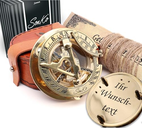 SonKo® Kompass mit Gravur Kompass personalisiert – Antik Optik nautischer funktionsfähige Maritime Deko aus Messing. Konfirmation Geschenk Kommunion (Mit Personalisierung)
