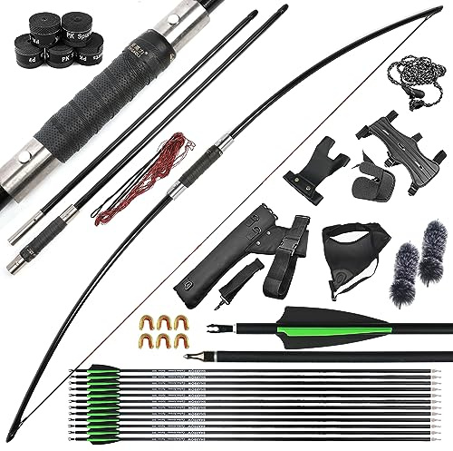 surwolf 25-120 lb. Geteilter Langbogen Takedown Englischer Langbogen Bogenschießen Recurvebogen Set Traditioneller Recurvebogen Jagdbogen für Erwachsene Bogenschießen im Freien (65lbs, Bogen Set)