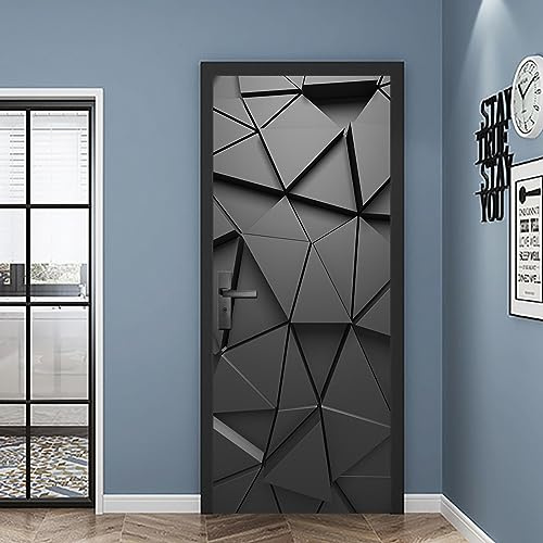 Türtapete Selbstklebend 80X200 Schwarze Geometrie Türtapete Selbstklebend Türposter,Fototapete Selbstklebend 3D Pvc Türaufkleber Diy Türbild,Türfolie Poster Tapete
