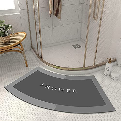 PRELGOSP Duschvorleger Runddusche, rutschfest Badematte für Eckdusche, Maschinenwaschbar Gebogene Duschmatte Halbrund für Eckbadewanne,Grau,45x100cm