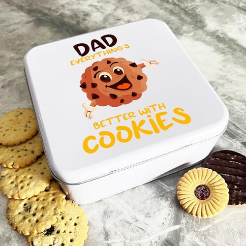 Better With Cookies Dad Square Personalised Gift Cookies Treats Biscuit Tin Personalised Gift | Custom Gift | Personalized Tin | Cake, Biscuit & Treat Tins | Gift For Her | Gift For Him