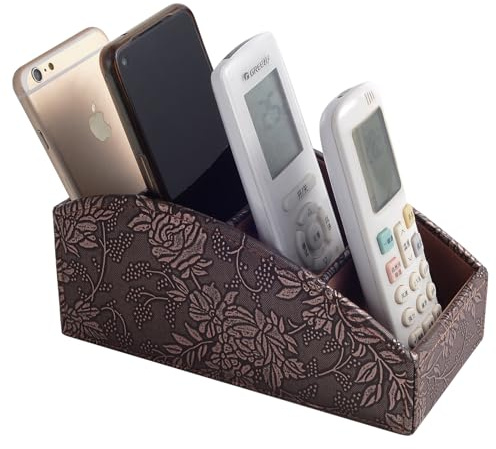 XNONE TV-Fernbedienungshalter mit 4 Fächern, PU-Leder, für Fernbedienung, Nachttisch, Dekoration, Aufbewahrungsbox für Brille, Pinsel, Stifte, Handys, Organizer (Vintage)