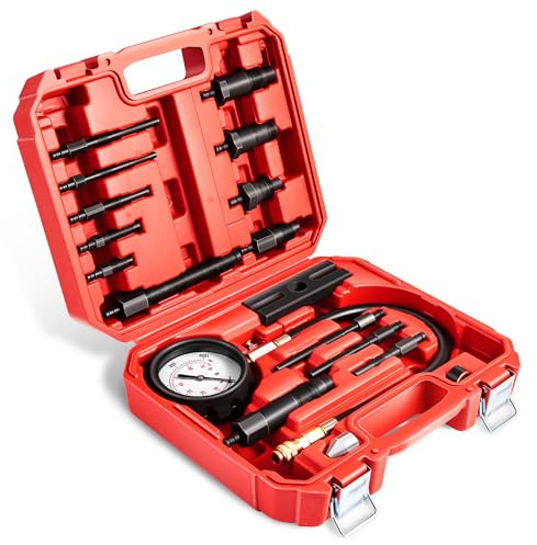 DNA Motoring TU-15B Diesel Engine Compression Gauge Tester with Gauge & Adapters, Cylinder Pressure Meter Teste Tool Kit for Trucks Cars, TOOLS-00336