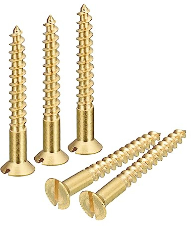sourcing map 10Pcs Vis à Bois en Laiton M5 x 40mm Vis Autotaraudeuses | à Tête Plate, à Entraînement Fendu, Fraisées pour Meubles de Menuiserie