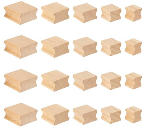 AHANDMAKER 20 Stück Blanko Hartholz, 5 Stile, Holzfliesen, Quadratische Gerillte Holzblöcke Zum Stempelschnitzen, Stempelhalterungen Für Kunsthandwerk, Lasergravur Und Heimwerken