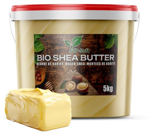 DTP-SOFT Sheabutter unraffiniert BIO Eimer Premium - 1000g handgeknetet vegan TOP (5KG)