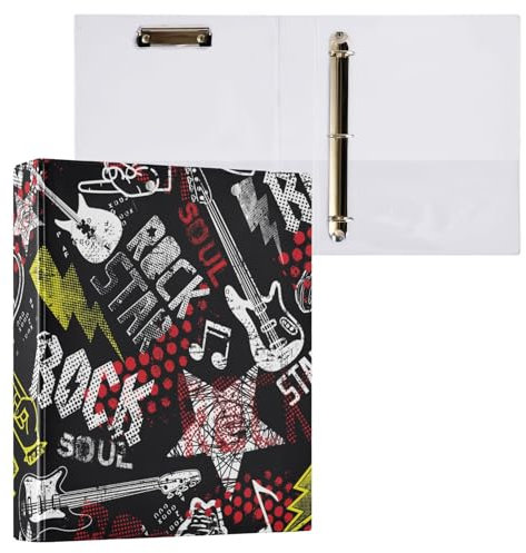 3,8 cm große Ordner mit drei Ringen, Grunge Rockmusik, Gitarre, Ordner mit Taschen, 3 Löcher, Ordner für Schule, Büro, 2 Stück