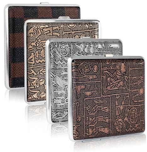 Trukafie 4 Stück Zigarettenetui, Zigarettenbox für 20 Zigaretten, Zigarettenetui Metall mit Gummiband, Cigarette Case 10 * 10 * 2 cm, Zigarettenschachtel für Männer Frauen Geschenk Hosen Hemdtaschen