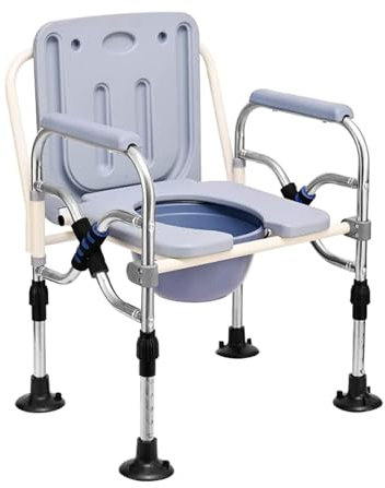 300kg Toilettenstuhl Nachtstuhl Höhenverstellbar Tragbar Duschstuhl WC Stuhl mit rutschfeste Gummifüße,Toilettenhilfen für senioren mit Armlehne und Toilette WC Stuhl aus Edelstahl Nachtstuhl