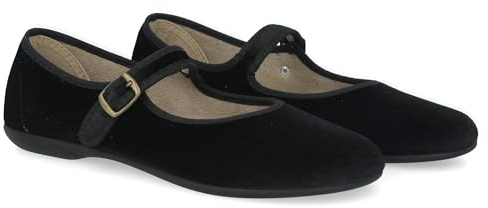 PAYMA - Damen Mary Janes aus Samt. Flache Ballerinas, Casual Sandalen, Bequeme Maryjane Schuhe Schnallenverschluss. Farbe: Schwarz, Größe: EU 39