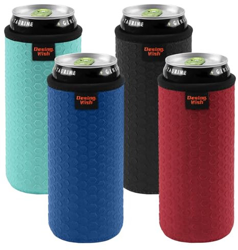 Desing Wish 4 Piezas 12 oz Slim Can Cooler Sleeve Enfriador de Latas Coke Can Cooler Cover Sleeve Antideslizante Soporte de Neopreno Manga Aislante para Bebidas Manga Refrigerante para Latas
